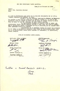 [Carta] 1954 oct. 12, Lima [a] Gabriela Mistral