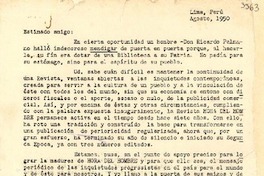 [Carta] 1950 ago., Lima, Perú [a] Gabriela Mistral, Los Ángeles, California