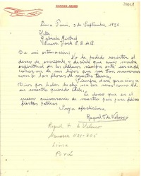 [Carta] 1956 sept. 3, Lima, Perú [a] Gabriela Mistral, N. York
