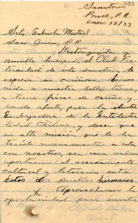 [Carta] 1933 ene. 2, Ponce, Puerto Rico [a] Gabriela Mistral
