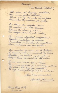 [Carta] 1933 ene. 12, Floral Park, Puerto Rico [a] Gabriela Mistral