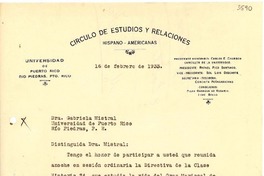 [Carta] 1933 feb. 16, Río Piedras, Puerto Rico [a] Gabriela Mistral, Río Piedras, Puerto Rico