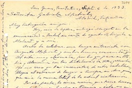 [Carta] 1933 sept. 6, San Juan, Puerto Rico [a] Gabriela Mistral, Madrid, España