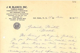 [Carta] 1934 ene. 18, San Juan, Puerto Rico [a] Gabriela Mistral