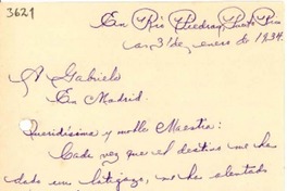 [Carta] 1934 ene. 31, Río Piedras, Puerto Rico [a] Gabriela Mistral