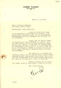 [Carta] 1933 jun. 19, San Juan, Puerto Rico [a] Gabriela Mistral, San Juan, Puerto Rico
