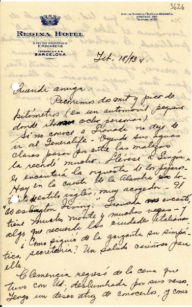 [Carta] 1934 feb. 18, [Barcelona?], [España] [a] [Gabriela Mistral]
