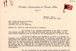[Carta] 1939 ene. 27, La Habana, Cuba [a] Gabriela Mistral, San Agustín, Florida