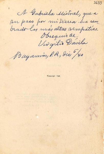 [Carta] 1940 dic. 5, Bayamón, P. R. [a] Gabriela Mistral