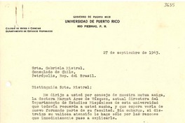 [Carta] 1943 sept. 27, Río Piedras, P. R. [a] Gabriela Mistral, Petrópolis, Brasil