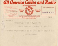 [Telegrama] 1945 nov. 17, San Juan, Puerto Rico [a] Gabriela Mistral, Río de Janeiro