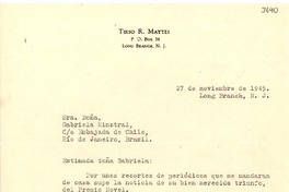 [Carta] 1945 nov. 27, Long Branch, N. J. [a] Gabriela Mistral, Río de Janeiro, Brasil