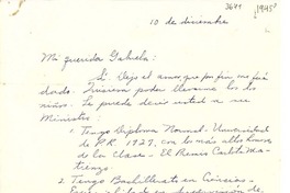 [Carta] 1945 dic. 10, [Puerto Rico] [a] Gabriela Mistral