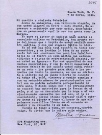 [Carta] 1946 mar. 7, Nueva York [a] Gabriela Mistral