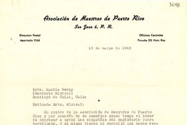 [Carta] 1946 mar. 19, San Juan, Puerto Rico [a] Gabriela Mistral, Santiago