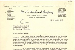 [Carta] 1948 abr. 27, [Boston, Massachusetts] [a] Gabriela Mistral, Los Angeles, California