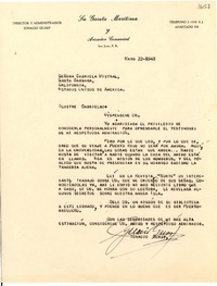 [Carta] 1948 mayo 22, San Juan, Puerto Rico [a] Gabriela Mistral, Santa Barbara, California