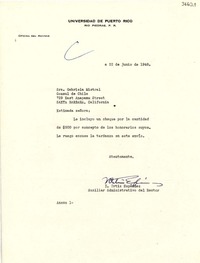 [Carta] 1948 jun. 22, Río Piedras, Puerto Rico [a] Gabriela Mistral, Santa Barbara, California