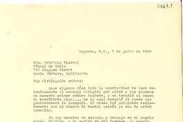 [Carta] 1948 jul. 7, Naguabo, [Puerto Rico] [a] Gabriela Mistral, Santa Barbara, California