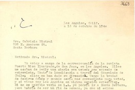 [Carta] 1948 oct. 13, Los Angeles, California [a] Gabriela Mistral, Santa Barbara