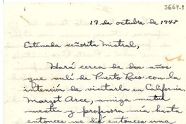 [Carta] 1948 oct. 17, New York [a] Gabriela Mistral, California