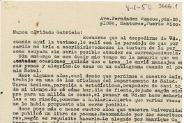 [Carta] 1950 ene. 8, Santurce, Puerto Rico [a] Gabriela [Mistral]