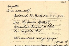 [Carta] 1950 abr. 4, Madrid, España [a] Gabriela Mistral, Los Angeles