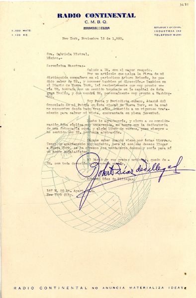 [Carta] 1950 nov. 15, New York [a] Gabriela Mistral, México