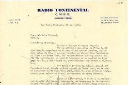 [Carta] 1950 nov. 15, New York [a] Gabriela Mistral, México