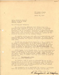 [Carta] 1934 ene. 23, Brooklyn, N. York [a] Gabriela Mistral, Madrid, España