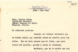 [Carta] 1951, San Juan, [Puerto Rico] [a] Lucila Godoy, Nápoles, Italia