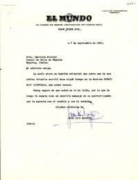 [Carta] 1951 sept. 7, San Juan, [Puerto Rico] [a] Gabriela Mistral, Nápoles, Italia