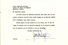[Carta] 1951 sept. 7, San Juan, [Puerto Rico] [a] Gabriela Mistral, Nápoles, Italia