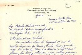 [Carta] 1953 oct. 14, Yauco, Puerto Rico [a] Lucila Godoy, Washington D.C, USA