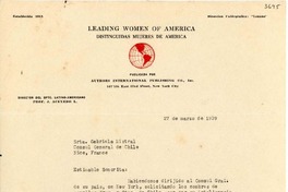 [Carta] 1939 mar. 27, New York, [EE.UU.] [a] Gabriela Mistral, Niza, Francia