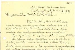 [Carta] 1941 feb. 3, Los Angeles, [EE.UU.] [a] Gabriela Mistral