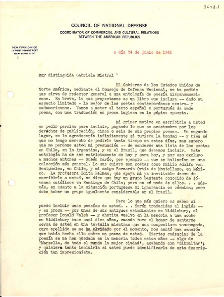 [Carta] 1941 jun. 24, Boston, Massachussetts, [EE.UU.] [a] Gabriela Mistral
