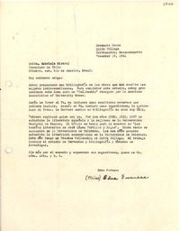 [Carta] 1941 nov. 19, Northampton, Massachusetts [a] Gabriela Mistral, Niteroi, Río de Janeiro, Brasil