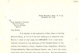 [Carta] 1941 nov. 28, North Abington, Mass., EE.UU. [a] Gabriela Mistral, Río de Janeiro, Brasil