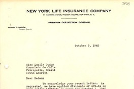 [Carta] 1942 oct. 2, New York [a] Lucila Godoy, Petrópolis, Brasil