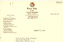 [Carta] 1943 ago. 17, N. York [a] L. Godoy Alcayaga, Petrópolis, Brasil