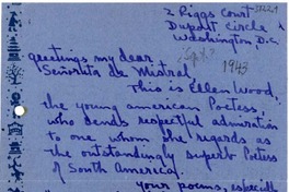 [Carta] [1943] sept. 26, Washington D. C. [a] Gabriela Mistral