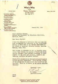 [Carta] 1943 ene. 22, N. York [a] Gabriela Mistral, Santiago de Chile
