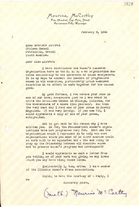 [Carta] 1944 feb. 9, Menomonee Falls, Wisconsin, [EE.UU.] [a] Gabriela Mistral, Petrópolis, Brasil