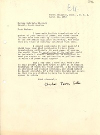 [Carta] 1943 abr. 13, North Abington, Massachussetts [a] Gabriela Mistral, Brasil