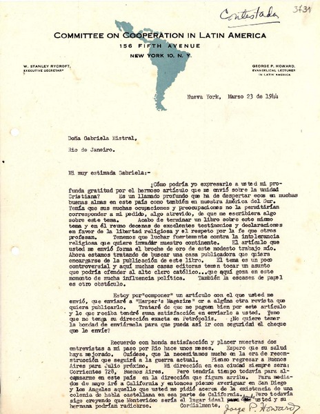 [Carta] 1944 mar. 23, Nueva York, EE.UU. [a] Gabriela Mistral, Río de Janeiro