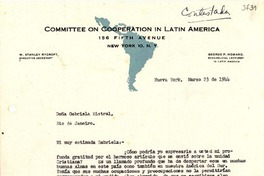 [Carta] 1944 mar. 23, Nueva York, EE.UU. [a] Gabriela Mistral, Río de Janeiro