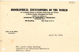 [Carta] 1944 abr. 10, New York, EE.UU. [a] Lucila Godoy Alcayaga, Santiago, Chile