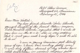 [Carta] 1946 feb. 21, Shreveport, Louisiana, EE.UU. [a] [Gabriela] Mistral