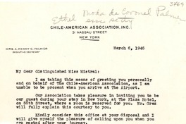 [Carta] 1946 mar. 6, New York, EE.UU. [a] [Gabriela] Mistral